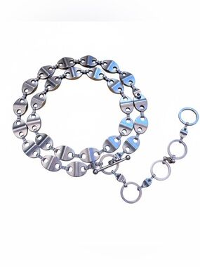 Vintage Silver Oval Chain Link Floral Concho Belt Size M/L